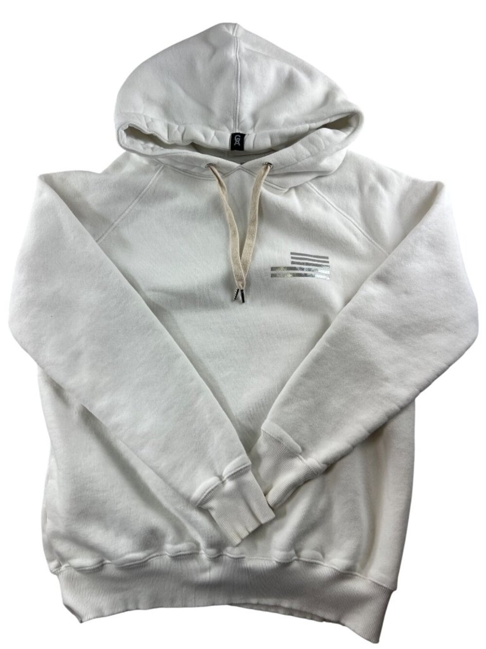 Good American Hoodie Sweatshirt White Cotton Logo Pullover Size 2/3 Flag Cozy